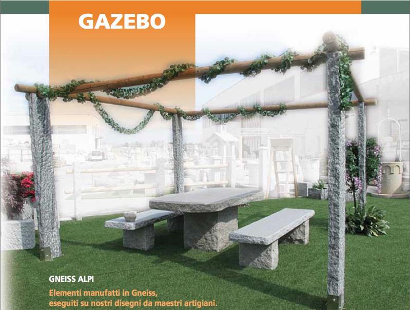 Gazebo - tavolo e panche in pietra - GNEISS ALPI 